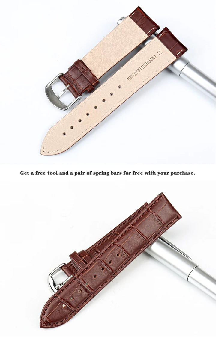 MAIKES Genuine Leather Watch Strap – 18/20/22mm, Black Wristband