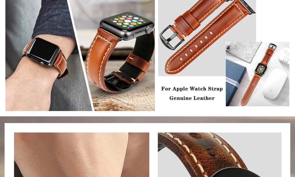 Vintage Cow Leather Apple Watch Strap – 40-45mm for Series 4-9 & SE