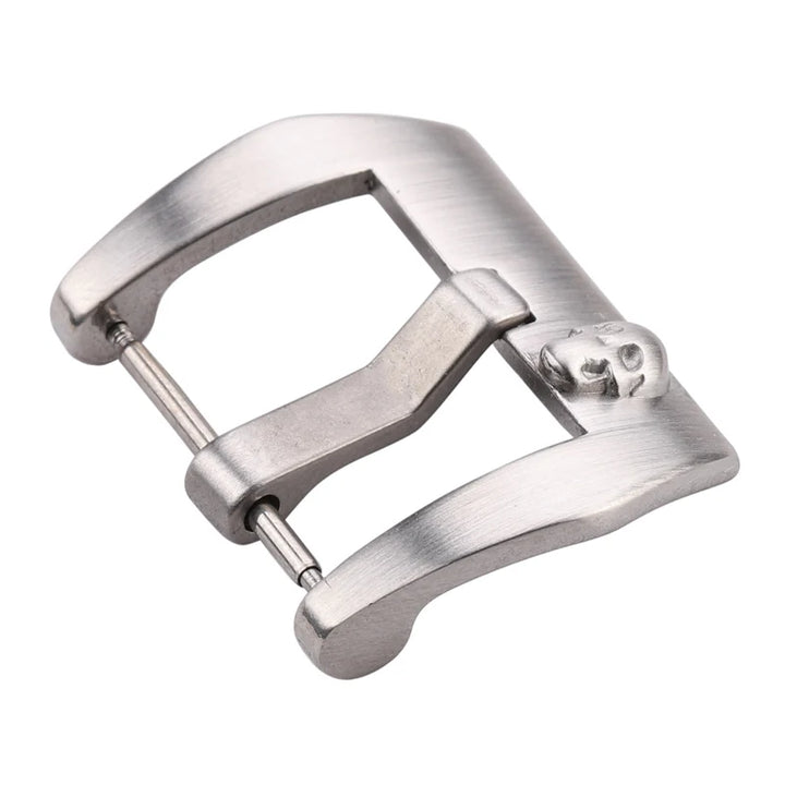 Stainless Steel Watch Buckle – 18–24mm, Silver/Black, Brushed Skull Clasp
