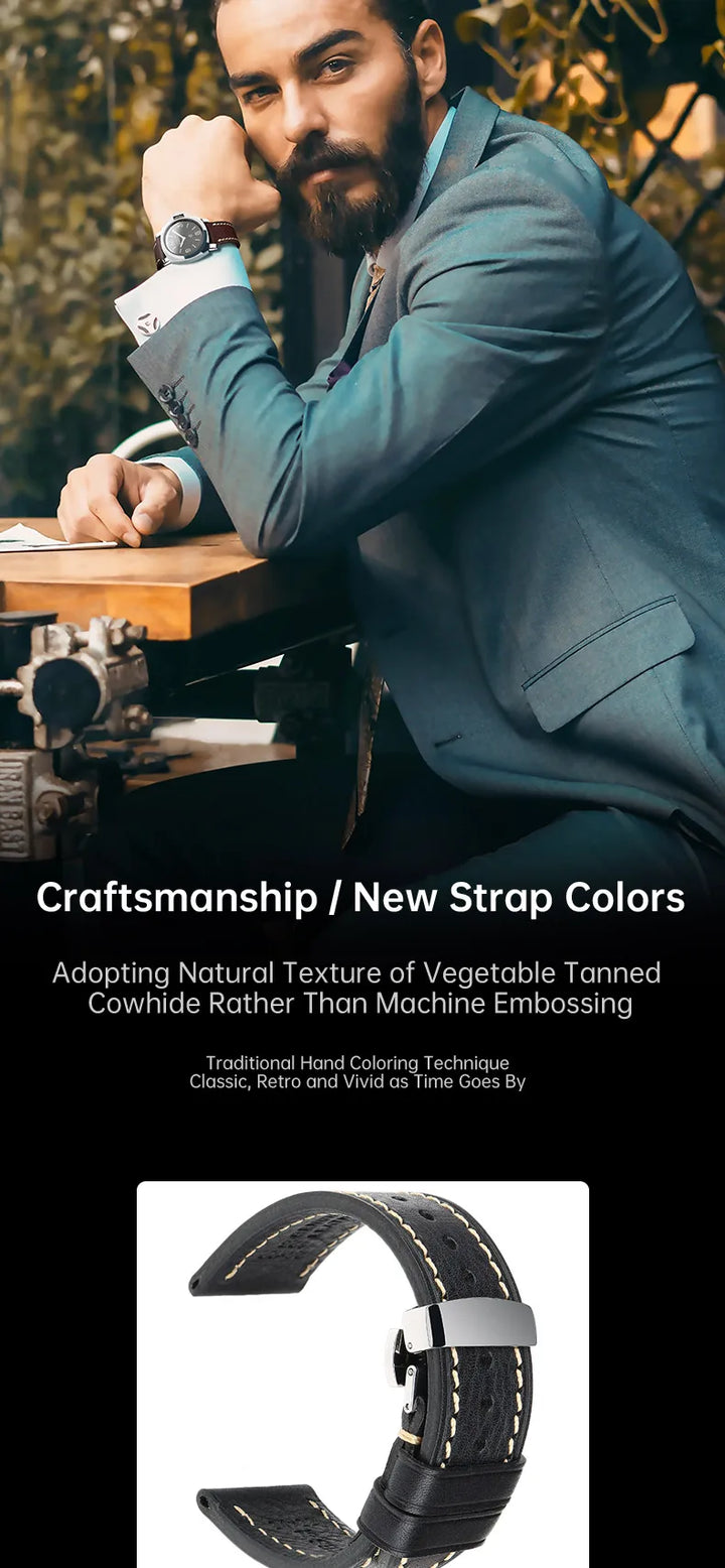 MAIKES Handmade Watch Band Genuine Cow Leather Watch Strap With Butterfly Buckle Bracelet For MONTBLANC Tudor Watchbands