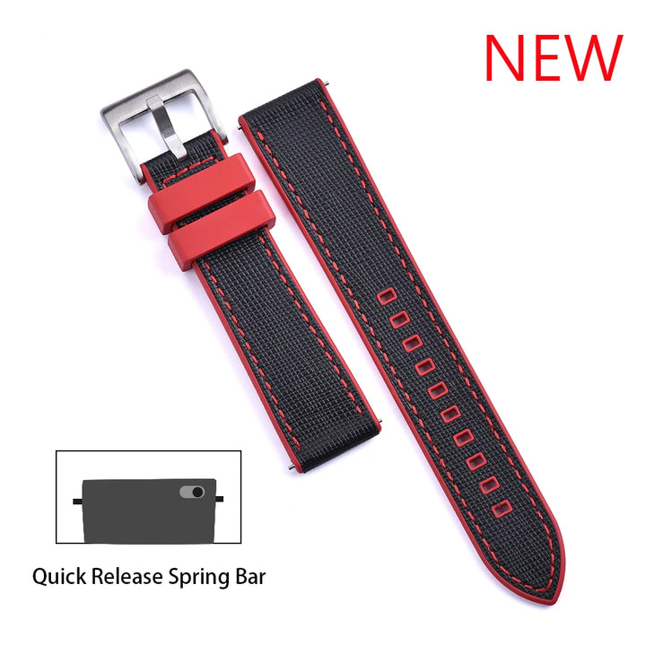 JUELONG New Design FKM Watch Strap 20mm 22mm Quick Release Hybrid Fluoro Rubber Saffiano Leather Watchbands
