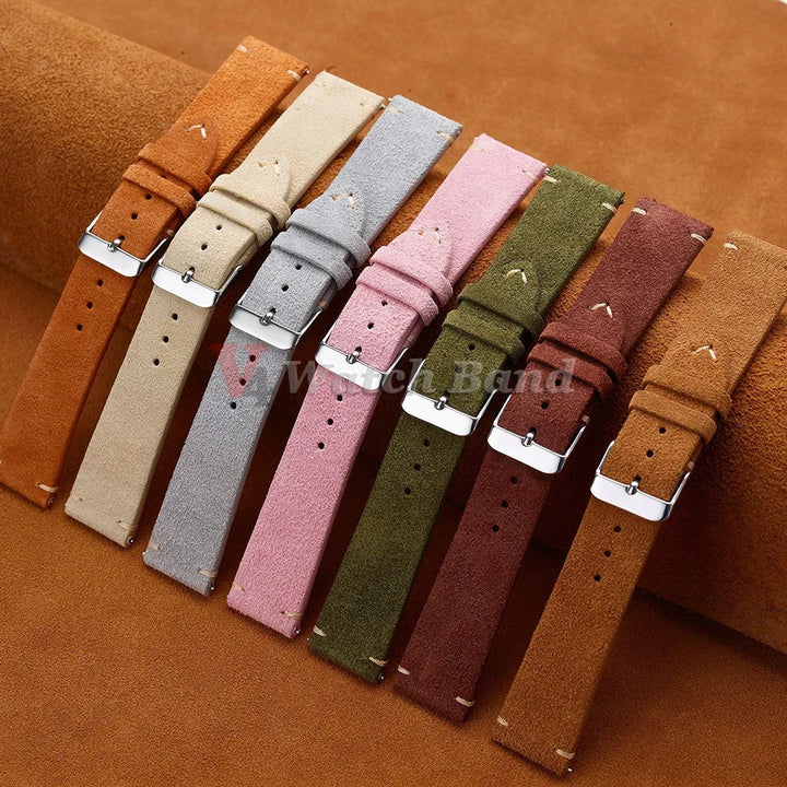 Soft Suede & Calfskin Watch Band 16–22mm (Quick Release, Brown)