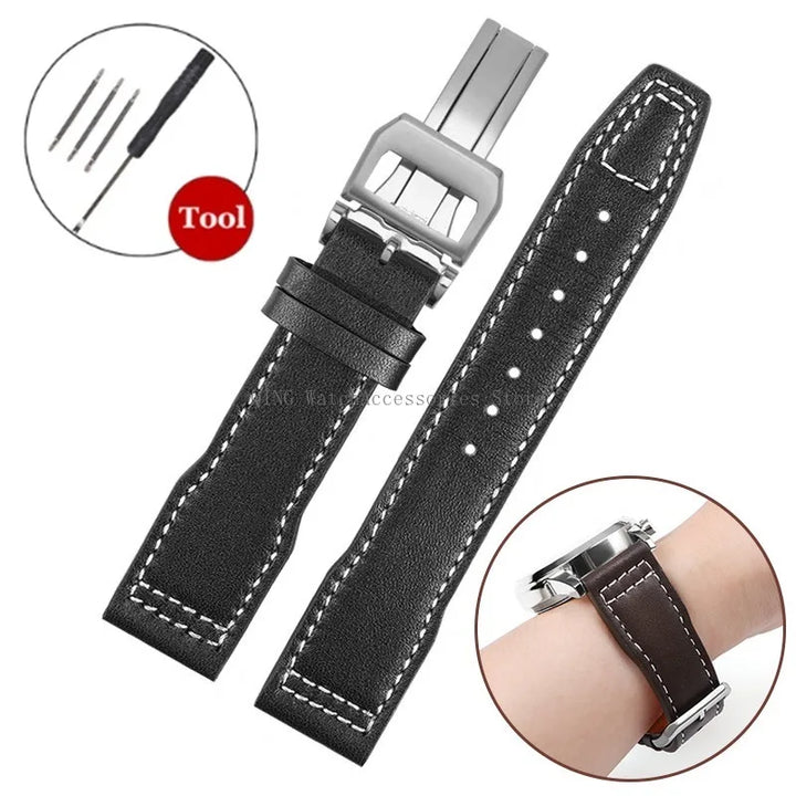 Genuine Cowhide Leather Strap for IWC Pilot – 20/21/22mm, Folding Buckle