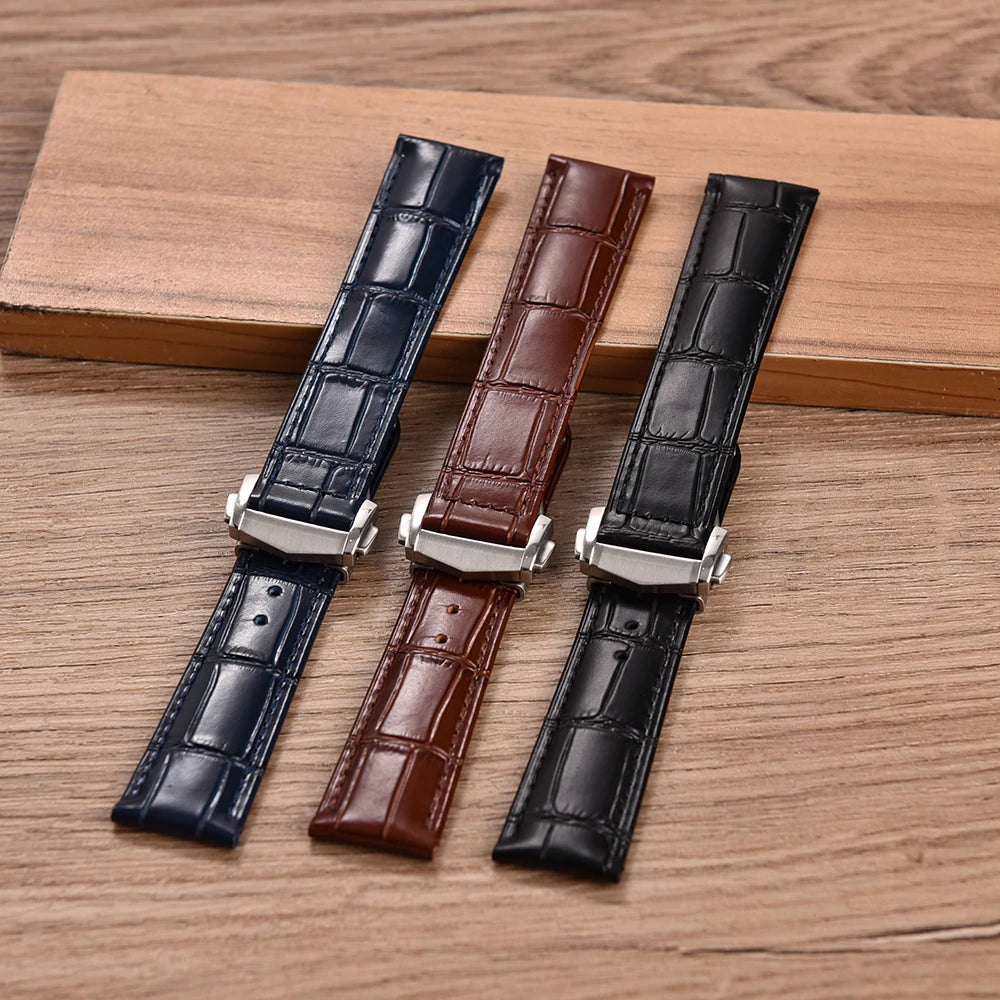 Calfskin Leather Watch Strap 19mm20mm 21mm 22mm For Omega 007 Seamaster 300 De ville AT150 Commander Folding Buckle Bracelet Men