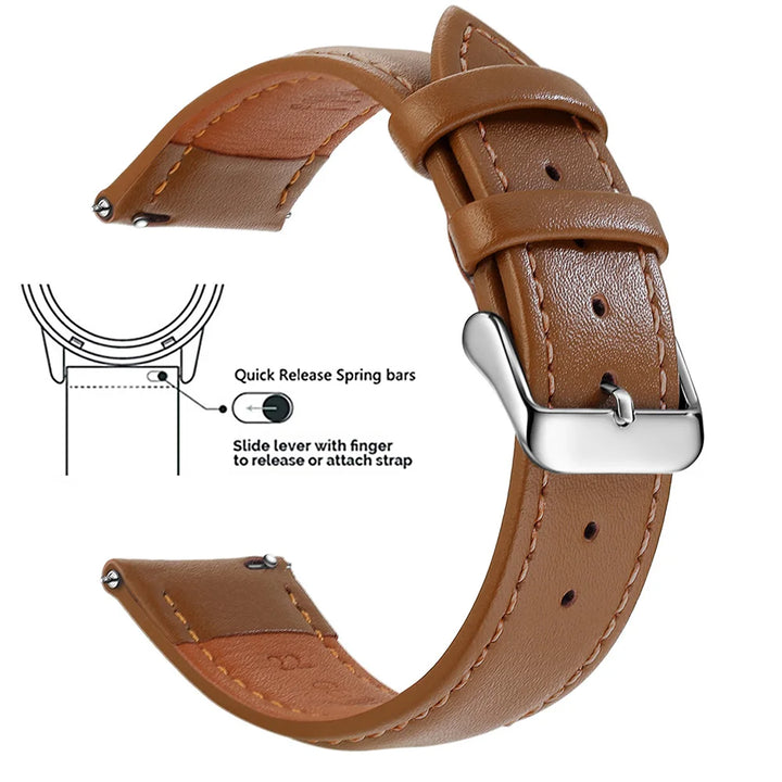 Top Grain Genuine Leather Watch Strap – 12–24mm, Quick Release