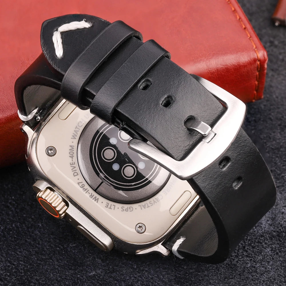 Handmade Vintage Leather Strap for Apple Watch 38-49mm Series 4-9, SE, Ultra