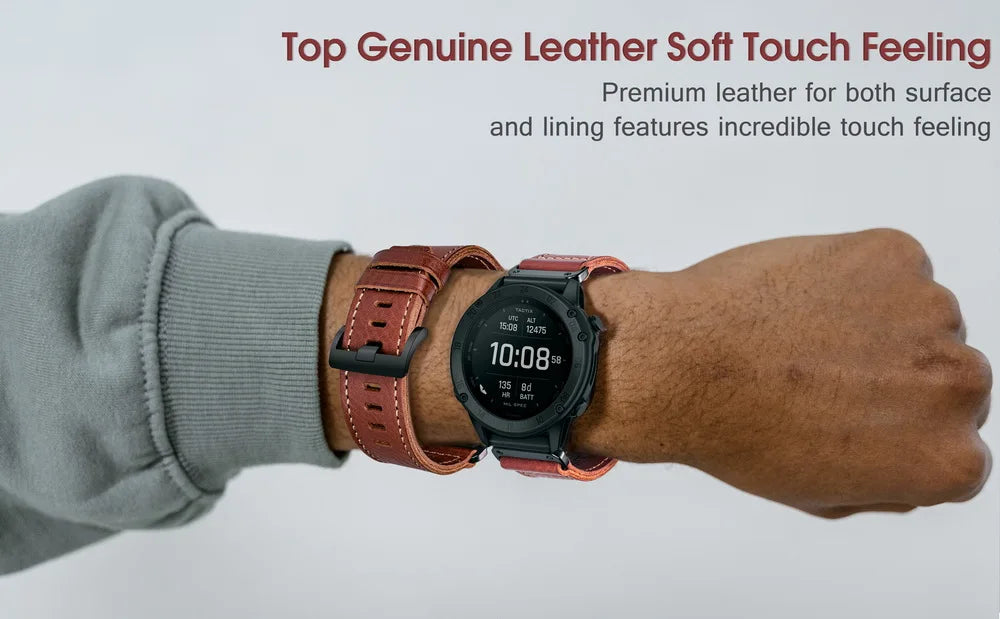 HEMSUT Leather Watch Band for Garmin Fenix, Forerunner & More