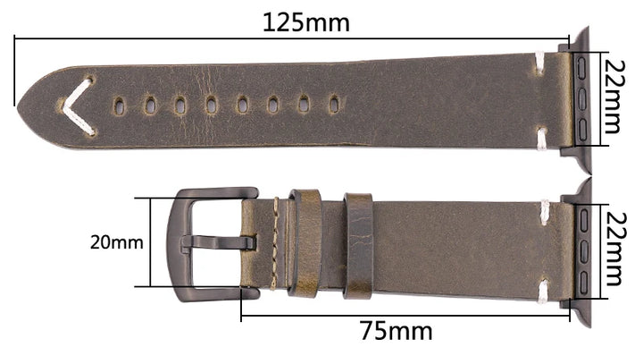 Handmade Vintage Leather Strap for Apple Watch 38-49mm Series 4-9, SE, Ultra