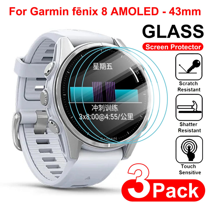 3PCS Tempered Glass Screen Protector – Garmin Fenix 8 (43/47/51mm) Smartwatch