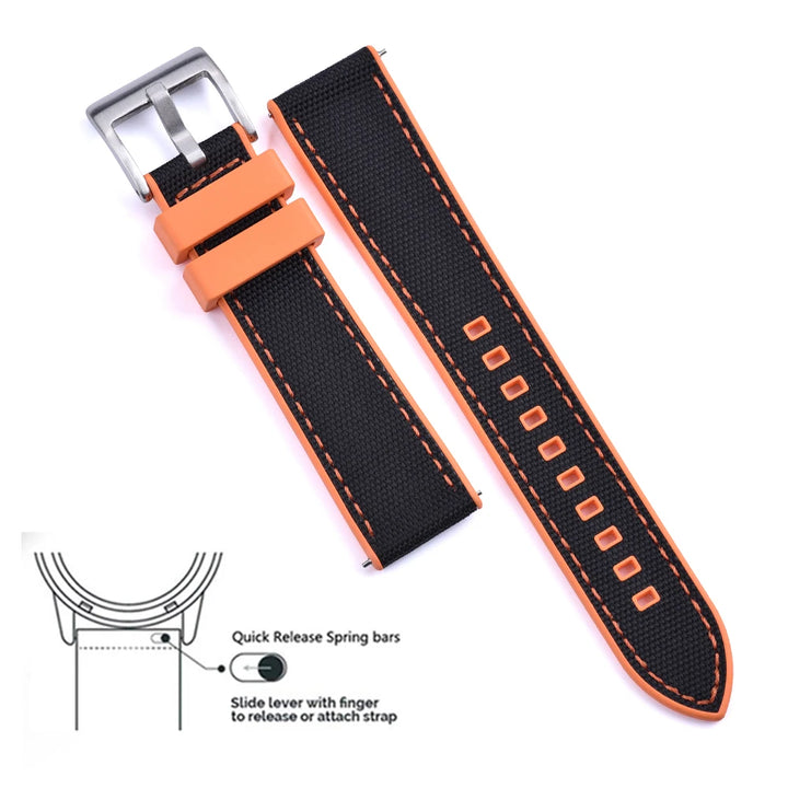 New Design Hybrid FKM Watch Strap 20mm 22mm Fluoro Rubber Canvas Nylon Watchbands Quick Release For Each Brand Diving Watches
