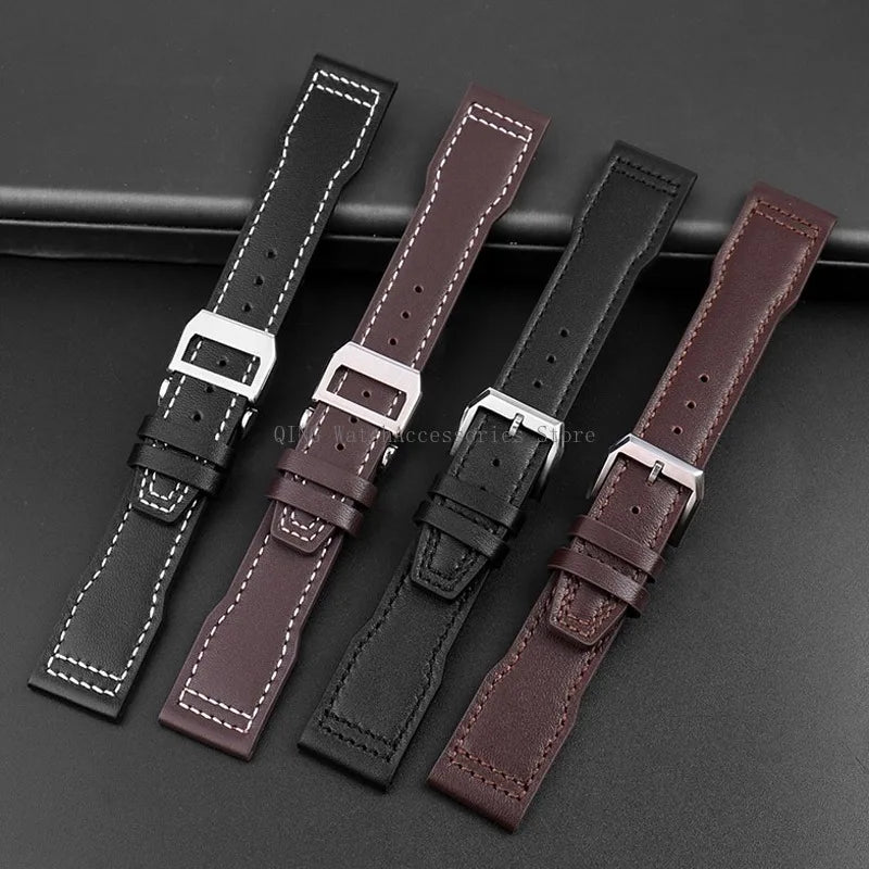 Genuine Cowhide Leather Strap for IWC Pilot – 20/21/22mm, Folding Buckle