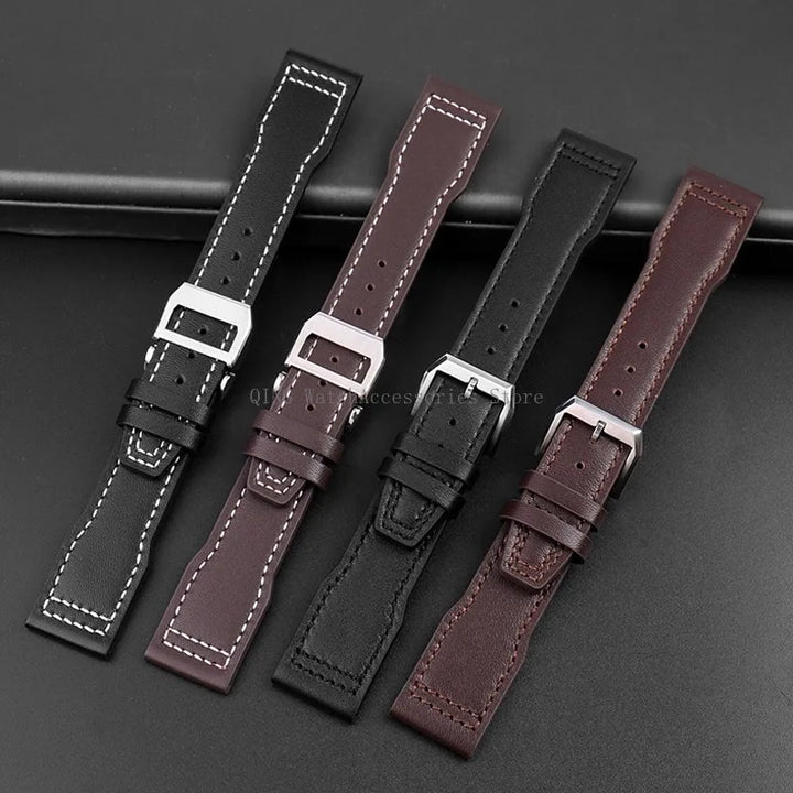Genuine Cowhide Leather Strap for IWC Pilot – 20/21/22mm, Folding Buckle
