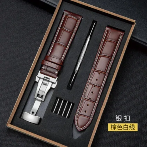 Genuine Leather Watch Strap with Butterfly Clasp (18–22mm)