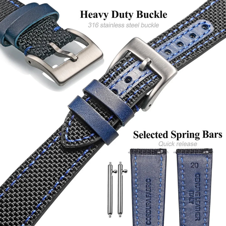 HEMSUT Ballistic Nylon Quick-Release Watch Strap (18-22mm)