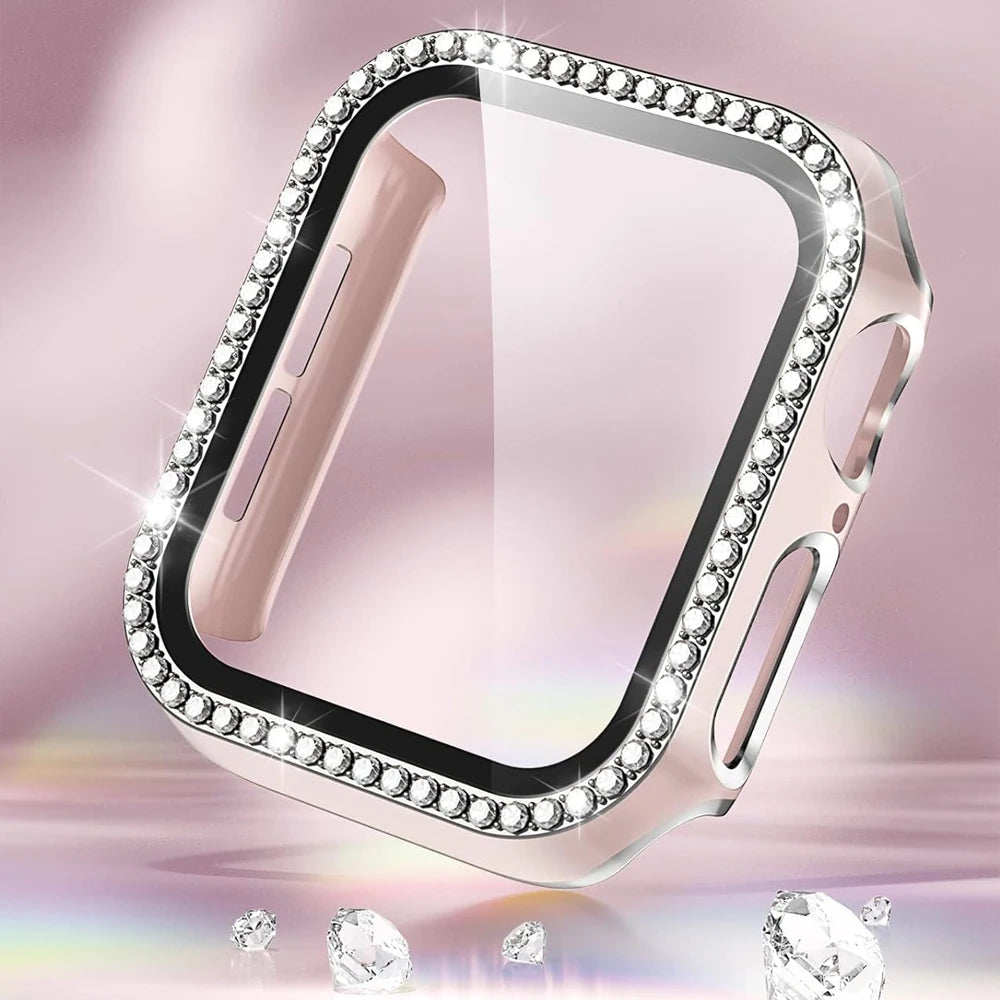 Glass+Cover For Apple Watch Case 45mm 44mm 41mm 40mm 38 42mm Bling Diamond bumper+Screen Protector iwatch series 9 8 7 5 6 4 SE