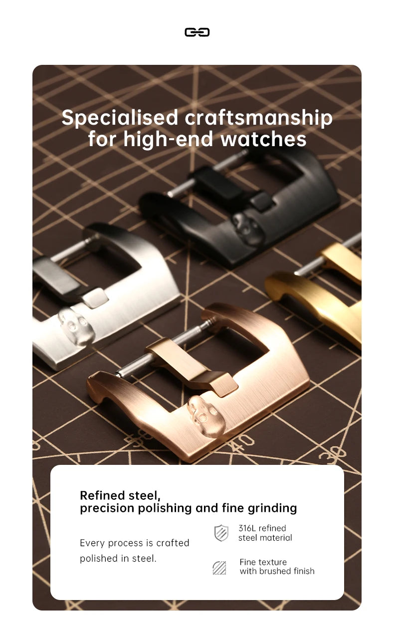 Maikes Skull Watch Buckle 316L Stainless Steel 18mm 20mm 22mm Black Rose Gold Leather Strap Clasp