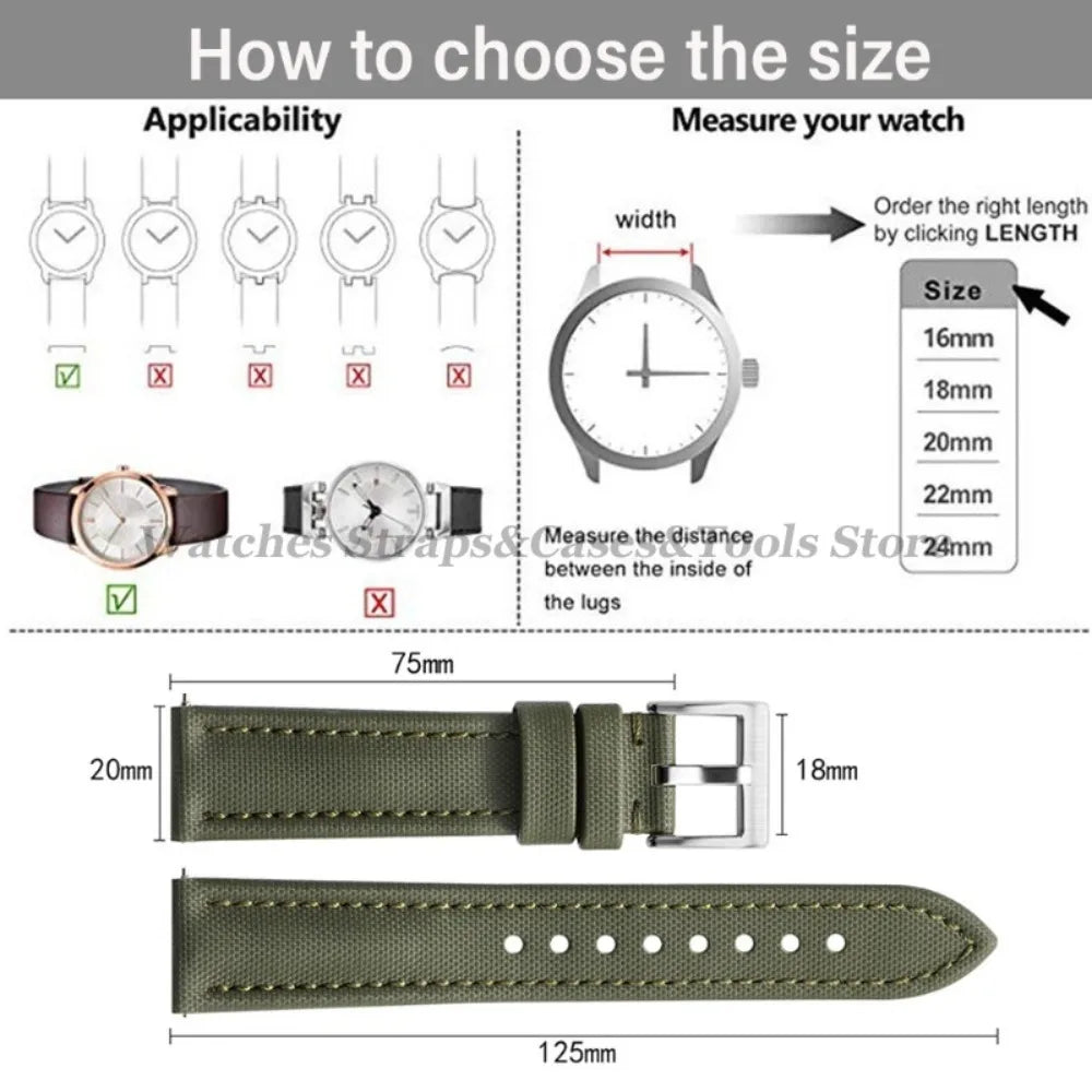 18mm 19mm 20mm 21mm 22mm Premium Sailcloth Watch Band for Omega for Seiko Divers Stitching Quick Release Army Green Sport Straps