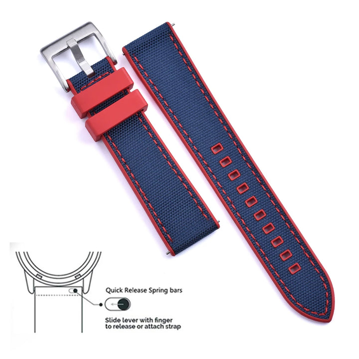 Premium Hybrid FKM Nylon Watch Band Quick Release Rubber Watch Strap 20mm 22mm Watch Strap Watch Replacement Watchband