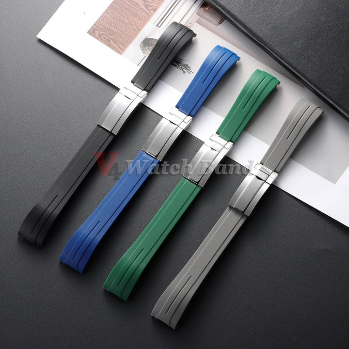 Curved End Rubber Watch Strap 20mm 21mm 22mm for Rolex for Water Ghost Waterproof Silicone Wrist Band Folding Buckle Bracelet