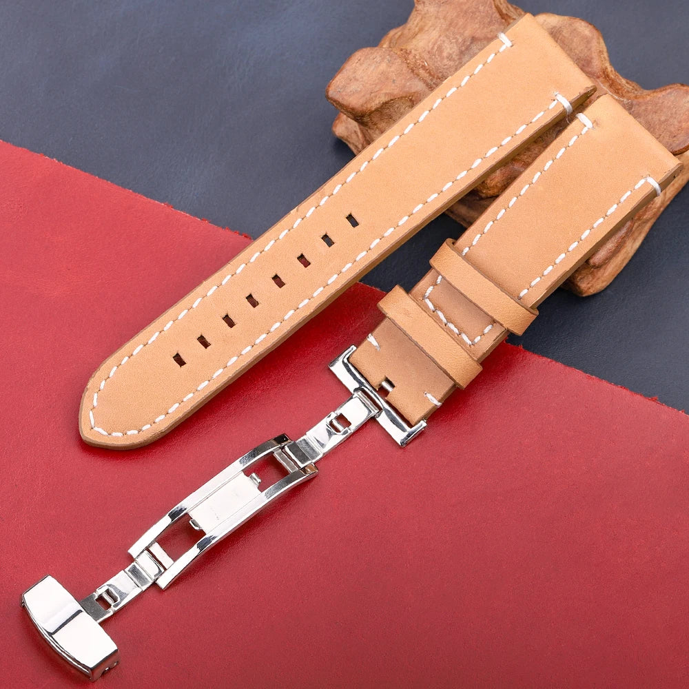 Genuine Leather Watch Strap Bracelet 7 Colors Quick Release Watchband 18 20 22 24mm Bracelet Butterfly Buckle Band