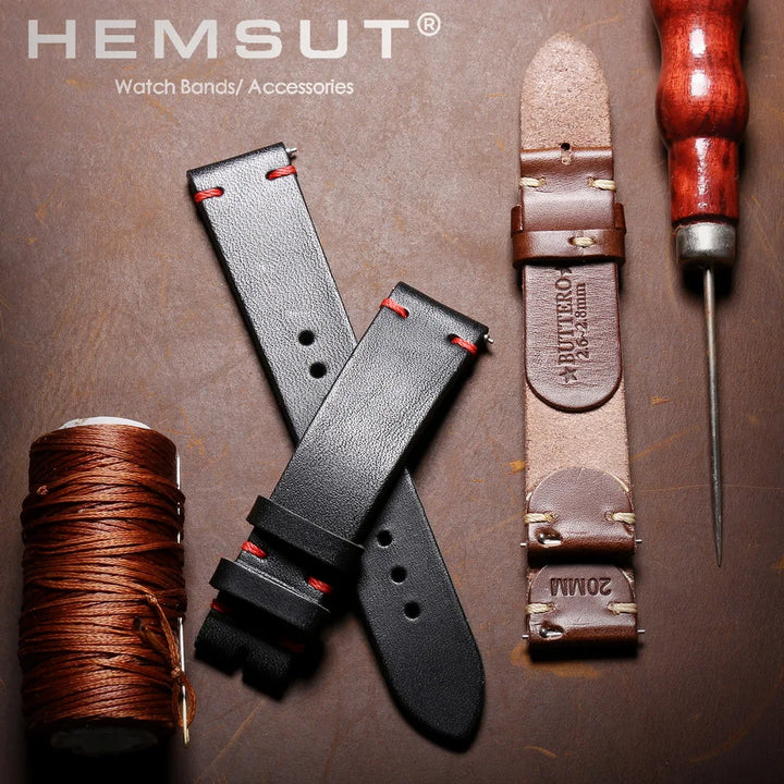 HEMSUT Leather Watch Bands Quick Release Italian Buttero Handmade Watch Strap Vintage Replacement Wrap Of 18mm 20mm 22mm