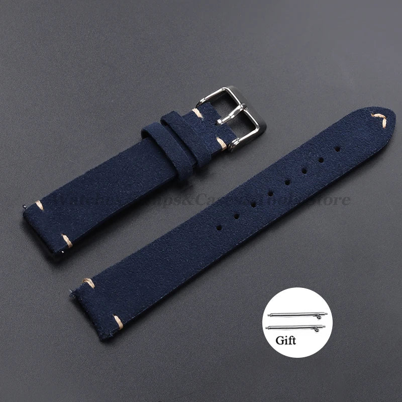 Vintage Suede Leather Watch Band 14–22mm for Omega & Seiko (Handmade,