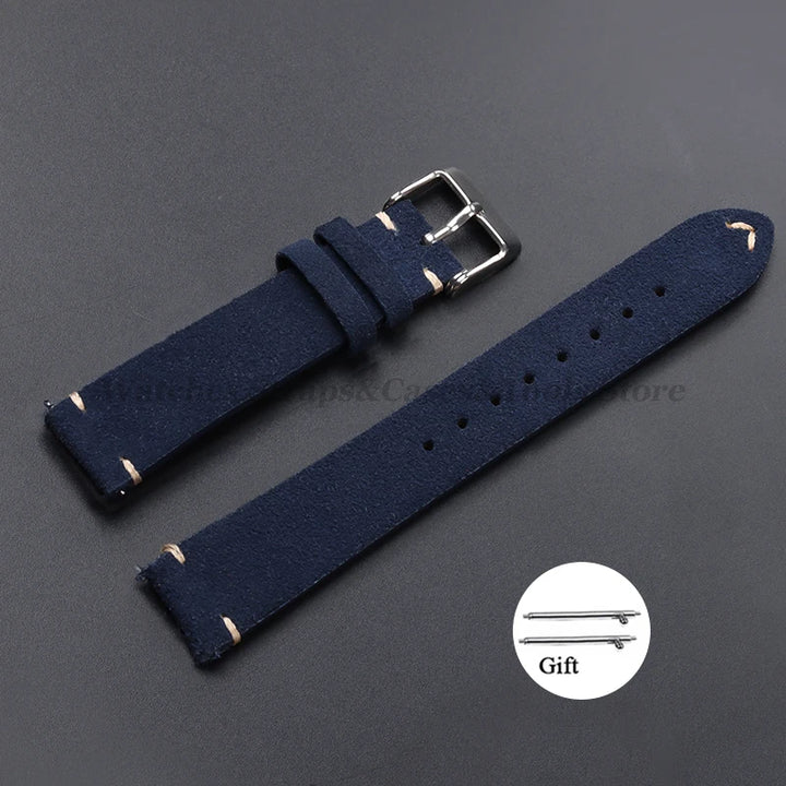 Vintage Suede Leather Watch Band 14–22mm for Omega & Seiko (Handmade,