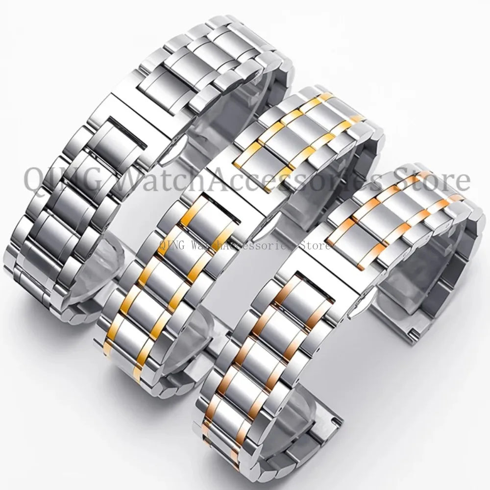 Curved End Solid Stainless Steel Watch Strap – Universal with Butterfly Buckle