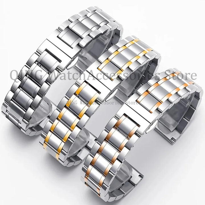 Curved End Solid Stainless Steel Watch Strap – Universal with Butterfly Buckle