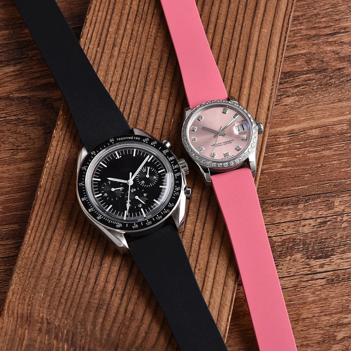 JUELONG CTS FKM Rubber Watch Strap 16–22mm Quick Release with Rose Gold Butterfly Buckle