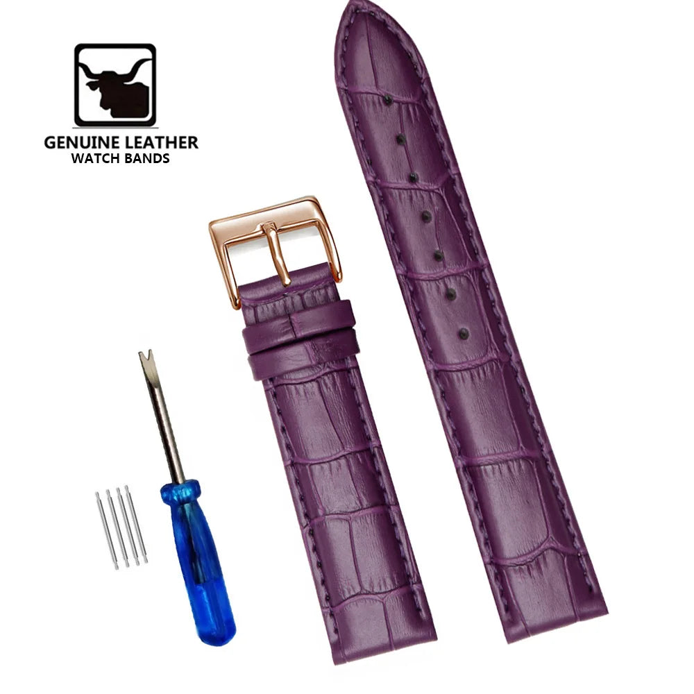Cowhide Genuine Leather Watch Strap – 12–24mm with Tool