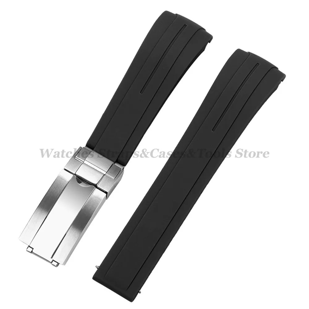 Curved End Silicone Rubber Watch Band 20–22mm for Rolex Water Ghost