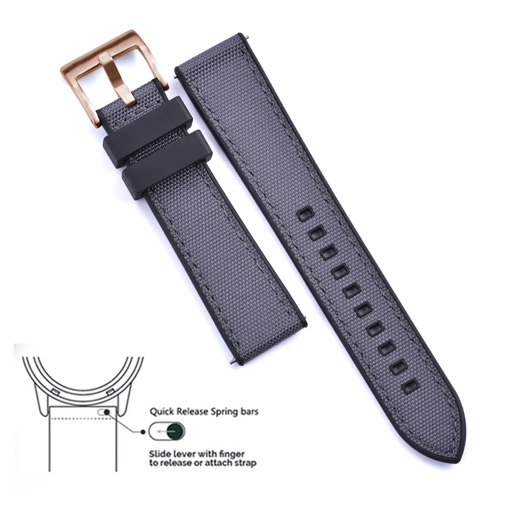 New Design Hybrid FKM Watch Strap 20mm 22mm Fluoro Rubber Canvas Nylon Watchbands Quick Release For Each Brand Diving Watches