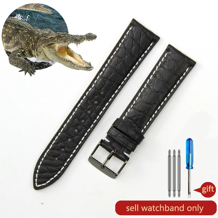Crocodile Skin Genuine Leather Watch Band with Needle & Butterfly Buckle for