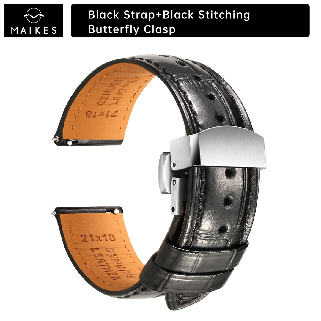 MAIKES Luxury Leather Watch Strap Quick Release Accessories For Rolex Omega IWC Watchbands Green 19mm 20mm 21mm 22mm Watch Band