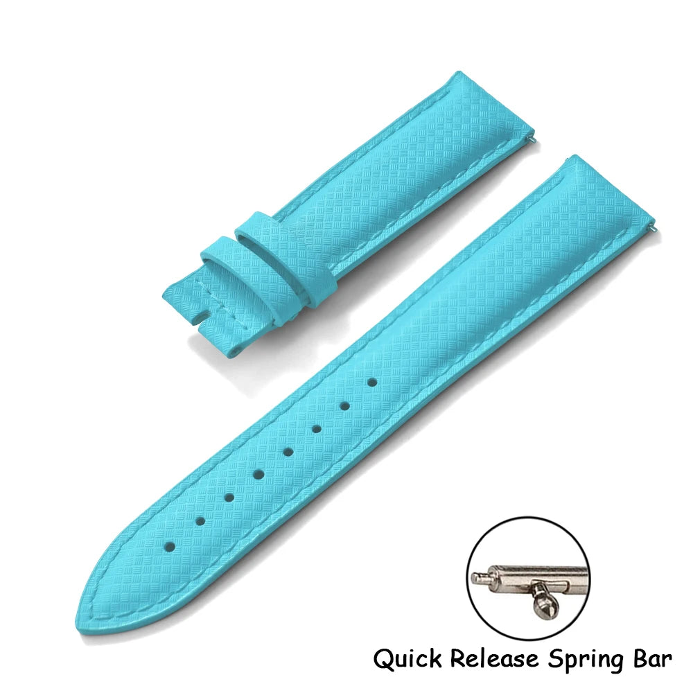 FKM Rubber Leather Watch Band 18/19/20/22mm Quick Release Sailcloth Leather Strap Butterfly Buckle Band For Omega Seiko Cartier