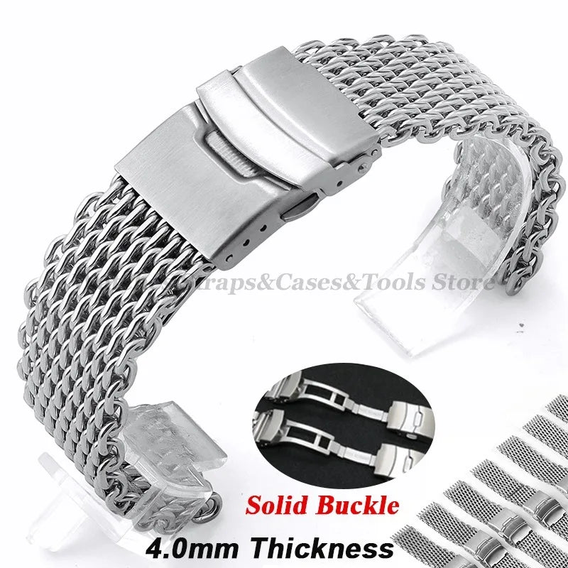 Shark Mesh Steel Watch Strap – 18–24mm for Seiko & Omega, Sport/Diving