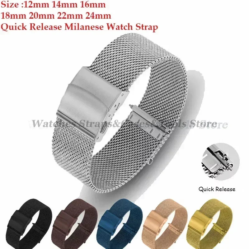 Stainless Steel Milanese Mesh Watch Strap – 12–24mm