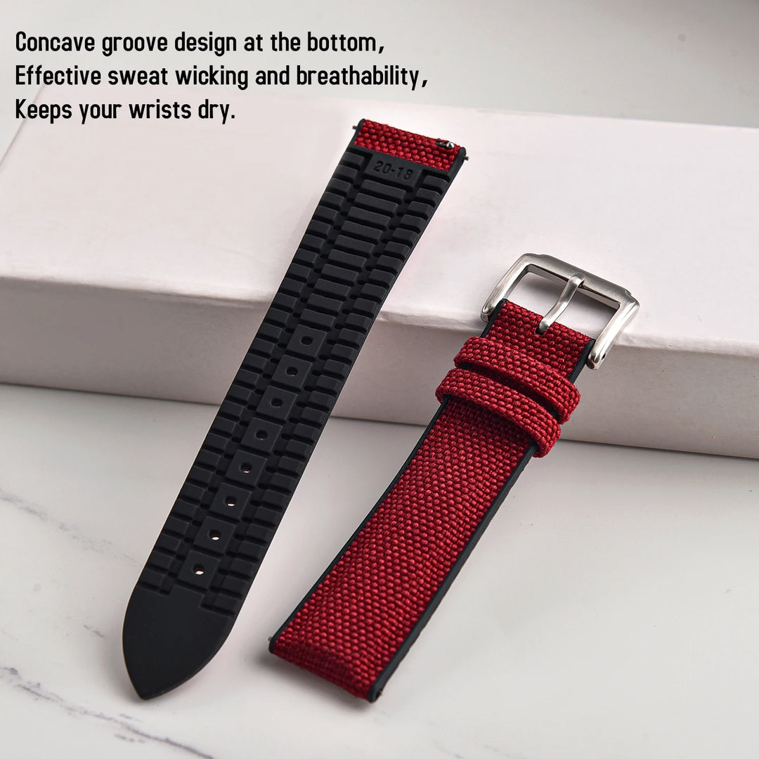 18/19/20/21/22mm Canvas Nylon Watch Strap Waterproof Sport Silicone Rubber Watch Bands Qucik Release Sailcloth Straps Women Men