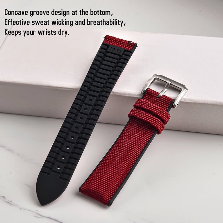 18/19/20/21/22mm Canvas Nylon Watch Strap Waterproof Sport Silicone Rubber Watch Bands Qucik Release Sailcloth Straps Women Men