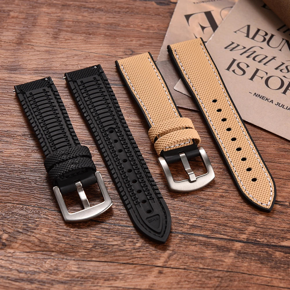 18/20/22/24mm Universal FKM Rubber Strap Waterproof Quick Release Sailcloth Leatehr Watch Band For Longines Seiko Omega IWC Belt