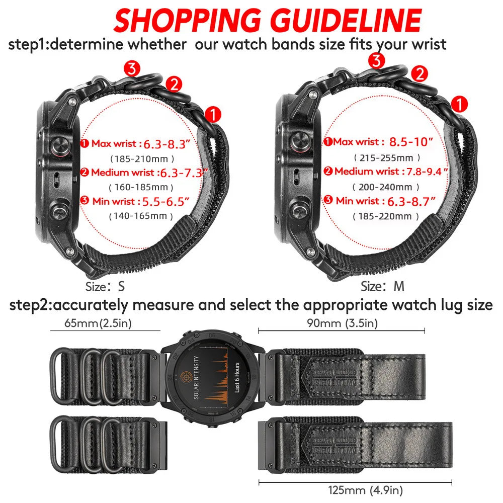 HEMSUT Nylon QuickFit Watch Strap – 20/22/26mm for Garmin Fenix 6/7/8, Forerunner, Epix, Instinct, Tactix