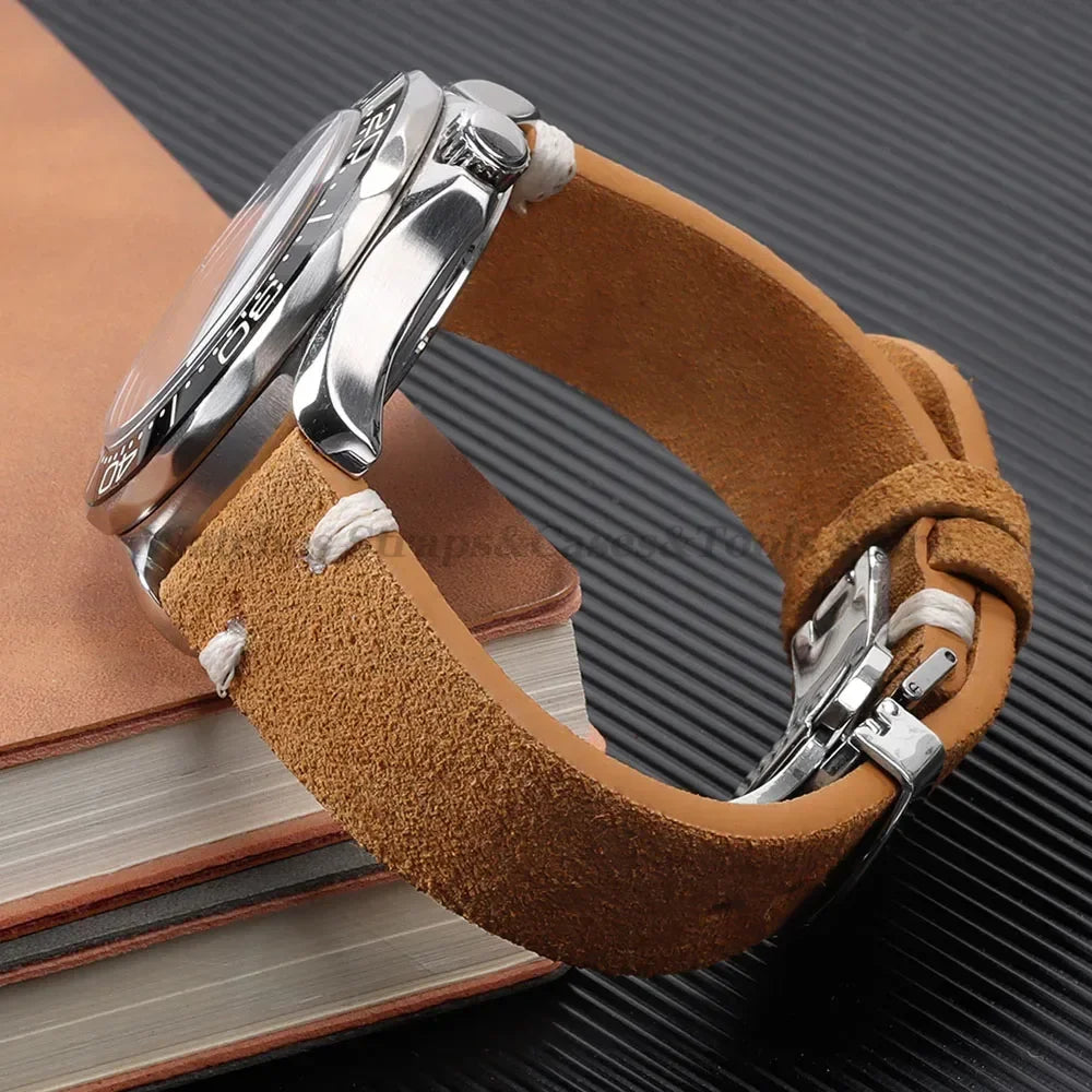 Suede Leather Watch Strap – 18/20/22mm, Universal with Butterfly Buckle