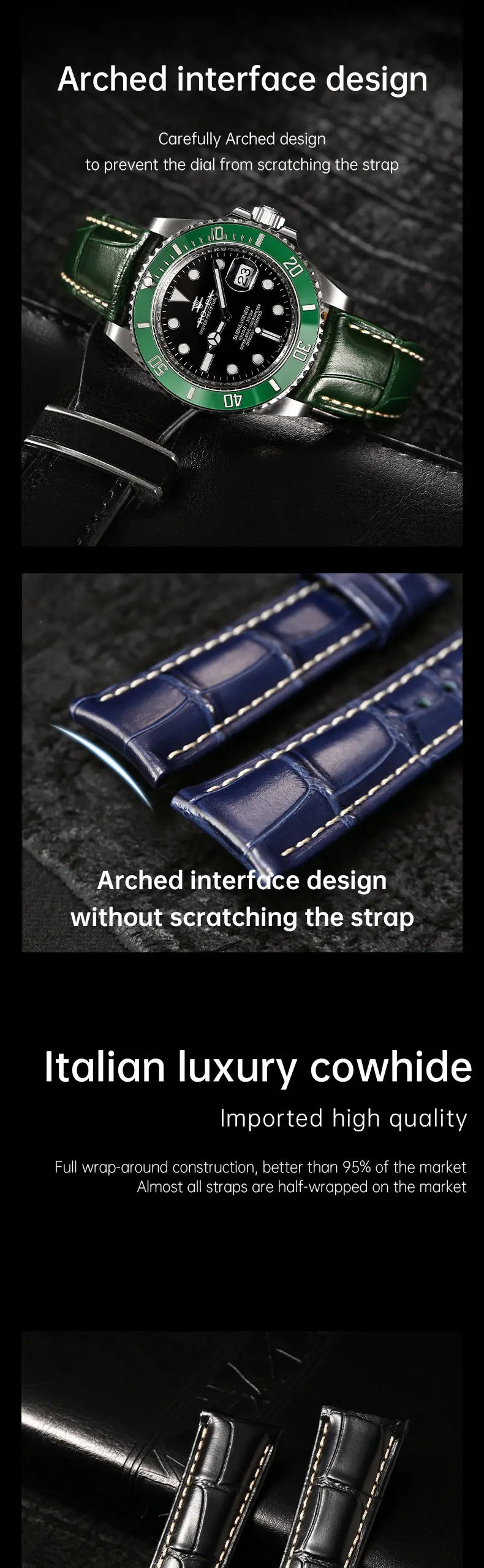 Maikes Luxury Brand Leather Watch Straps 20mm 21mm 22mm Accessories Watchbands Braceletes For Rolex Breitling Omega Watch Bands