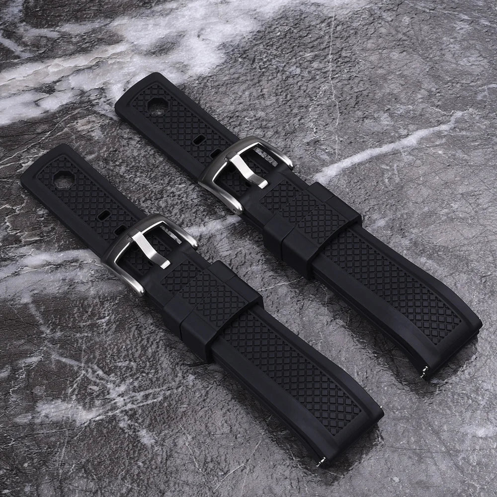 Quality Vulcanized FKM Rubber Watch Strap 20mm 22mm Black Blue Wristband Slide Keeper Ring With Quick Release Sport Watchband