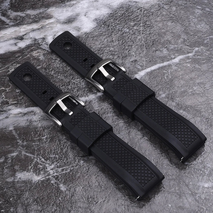 Quality Vulcanized FKM Rubber Watch Strap 20mm 22mm Black Blue Wristband Slide Keeper Ring With Quick Release Sport Watchband