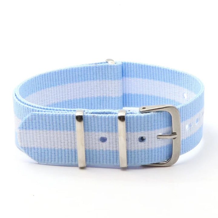 Striped Nylon Watch Strap with Silver Buckle (16-22mm)