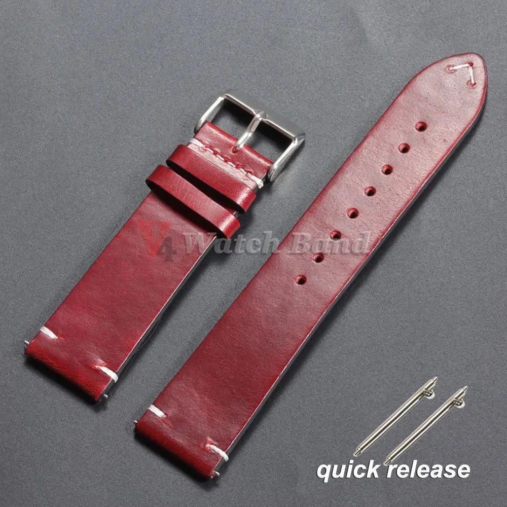 Vintage Oil Wax Leather Watch Strap 18–24mm for Omega & Seiko