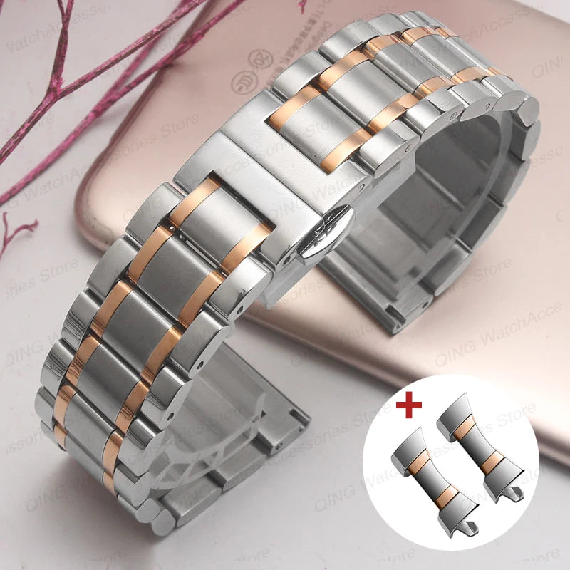 Arc Flat-End Stainless Steel Watchband – Universal, 12–24mm, Butterfly Clasp