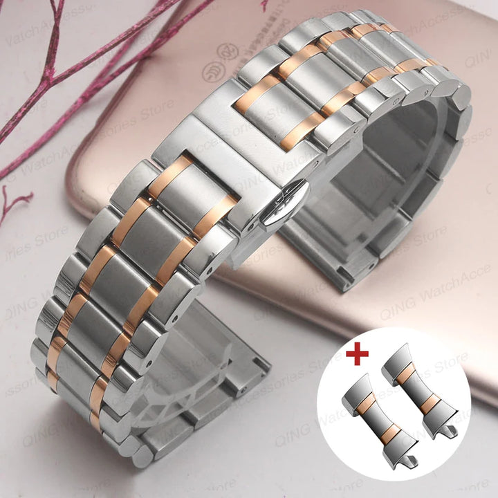 Arc Flat-End Stainless Steel Watchband – Universal, 12–24mm, Butterfly Clasp